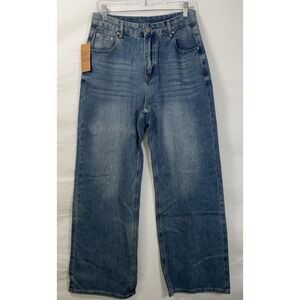 NWT Women's HDLTE High Rise‎ Wide Leg Relaxed Fit Blue Denim Jeans - 28" X 30"